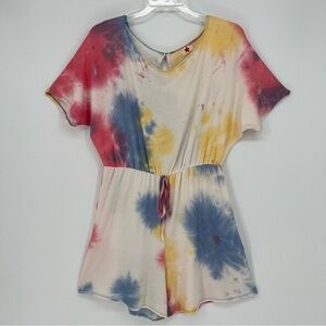 Womens Short Romper Plus Size Tie Dye  Short Dolman Sleeve Stretch Soft NEW
